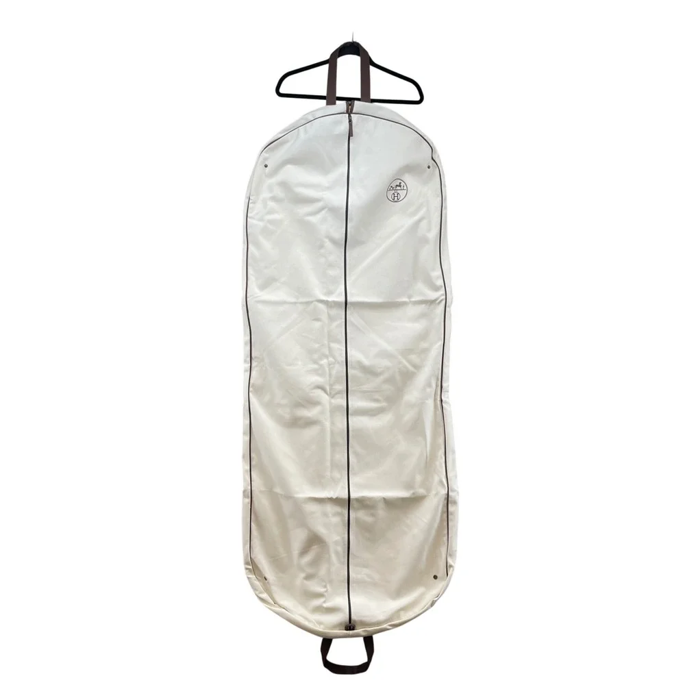 Hermes Garment Bag Unisex OS Adult Cream Canvas Brown Trim Logo Travel Case